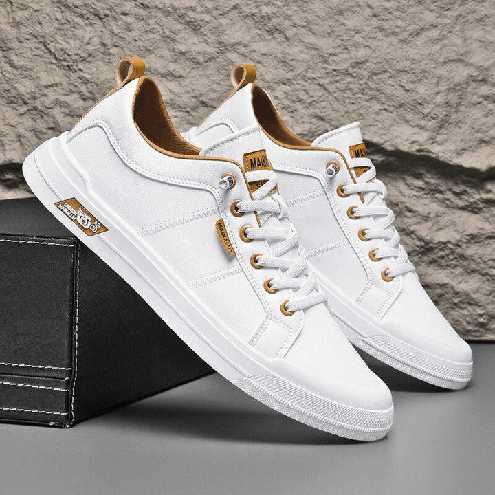 Herren Weiße Leder Sneaker Mit Schnürung – Klassische Freizeit Schuhe