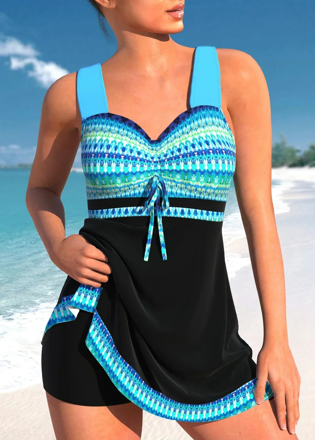Damen Sportlicher Zweiteiliger Badeanzug – Tankini Top Mit Shorts