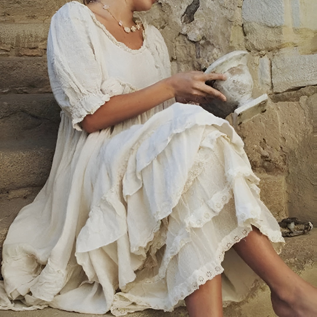 Damen Baumwollkleid Mit Lockerem Lagenlook