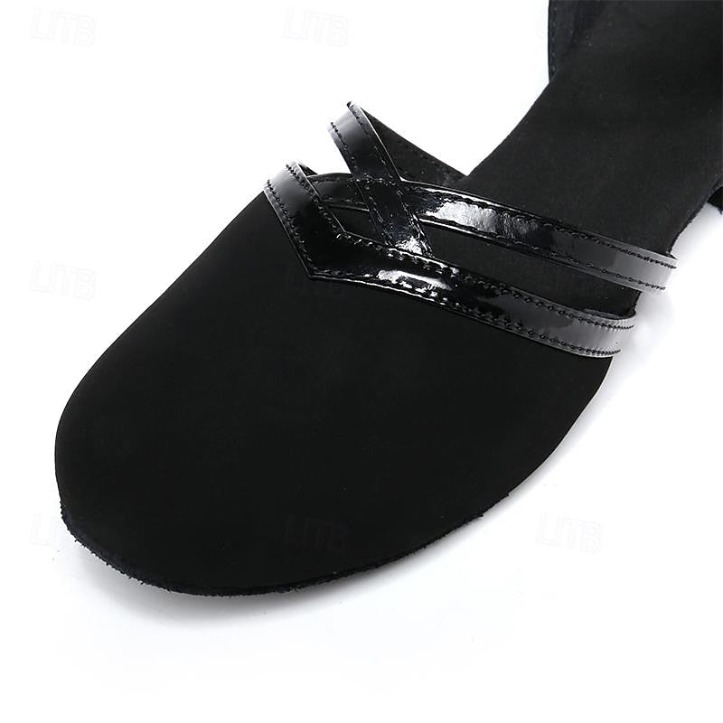 Damen Schwarze Wildleder Tanzschuhe Niedriger Absatz – Professionelle Ballroom Schuhe