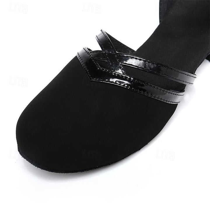 Damen Schwarze Wildleder Tanzschuhe Niedriger Absatz – Professionelle Ballroom Schuhe